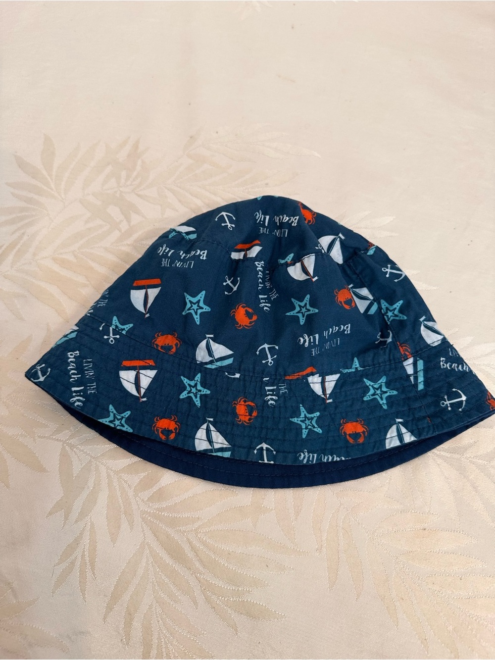 Navy Nautical Print Kids Sun Bucket Hat reversible